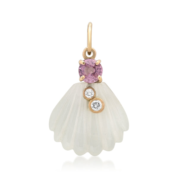Small Moonstone Shell with Diamond Duplicates & Pink Spinel