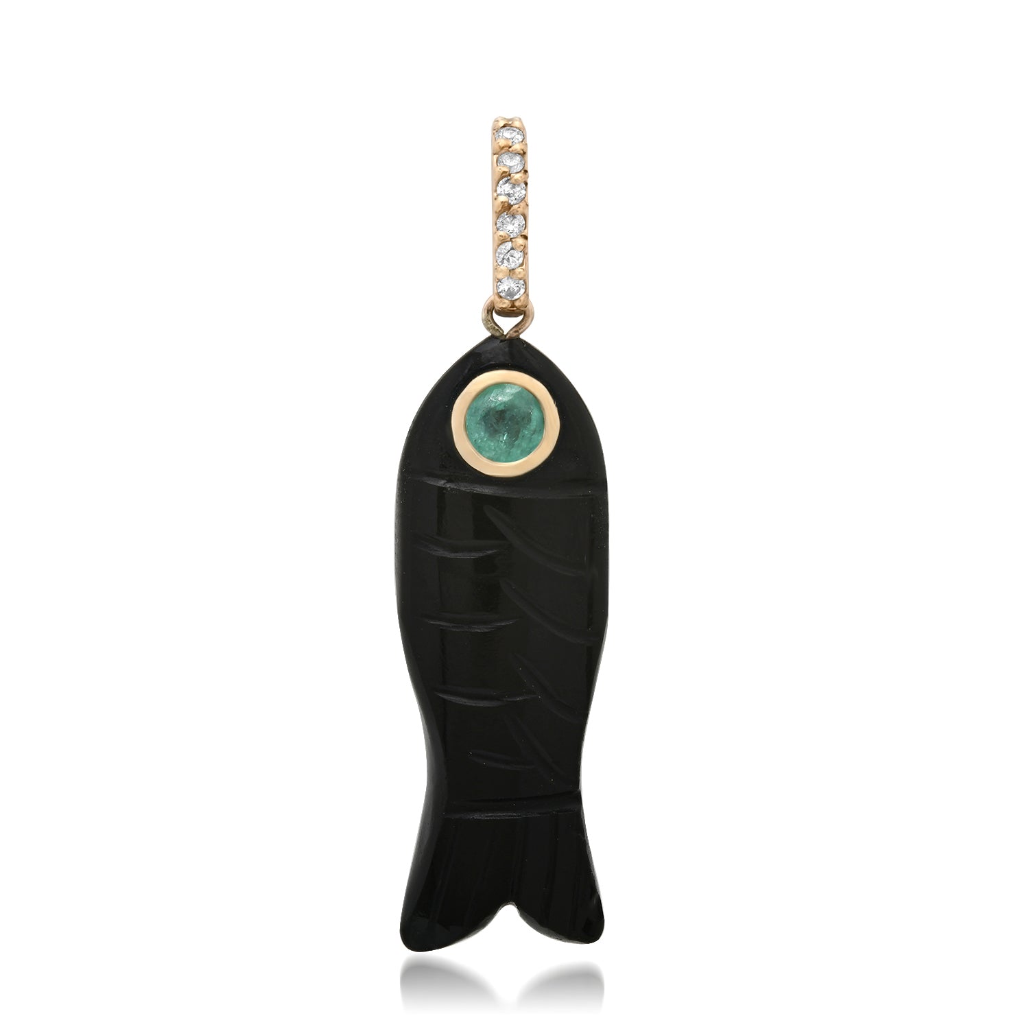 Black Onyx Fish with Emerald Eye & Diamond Bail