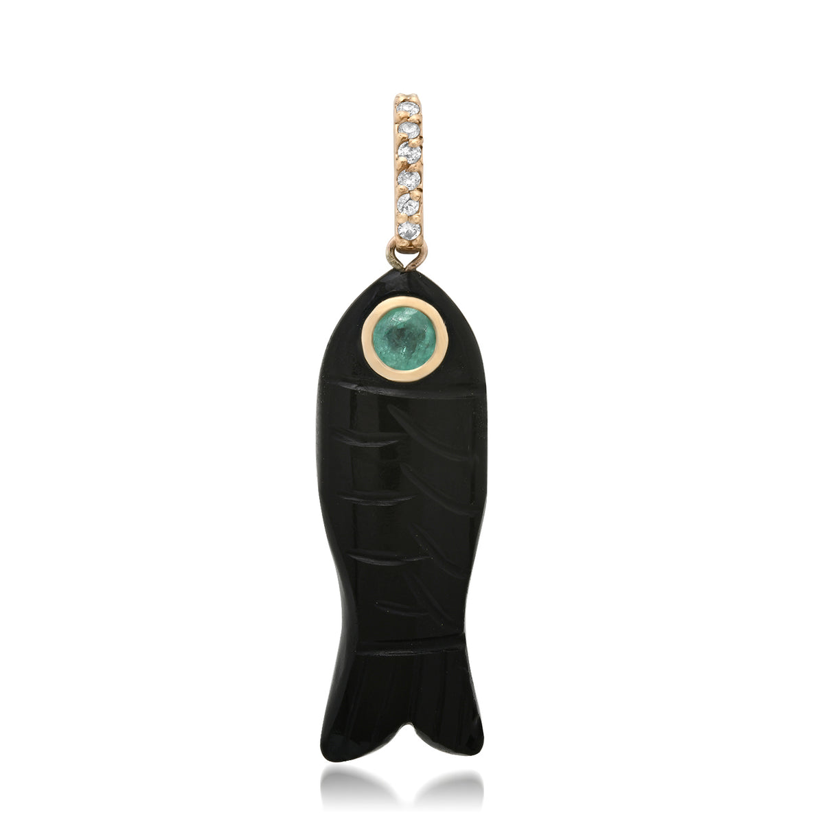Black Onyx Fish with Emerald Eye & Diamond Bail