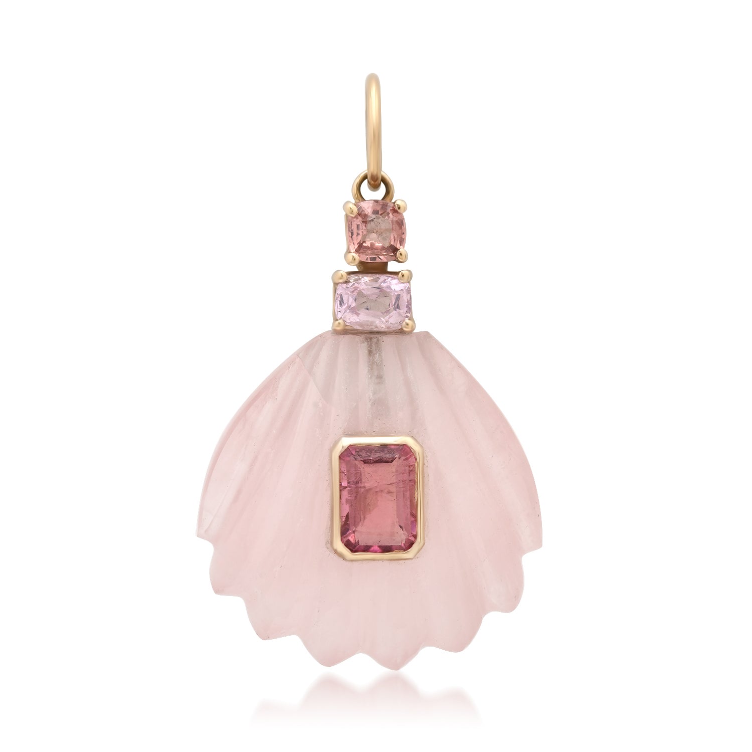 Large Rose Quartz Shell with Pink Spinel & Tourmaline