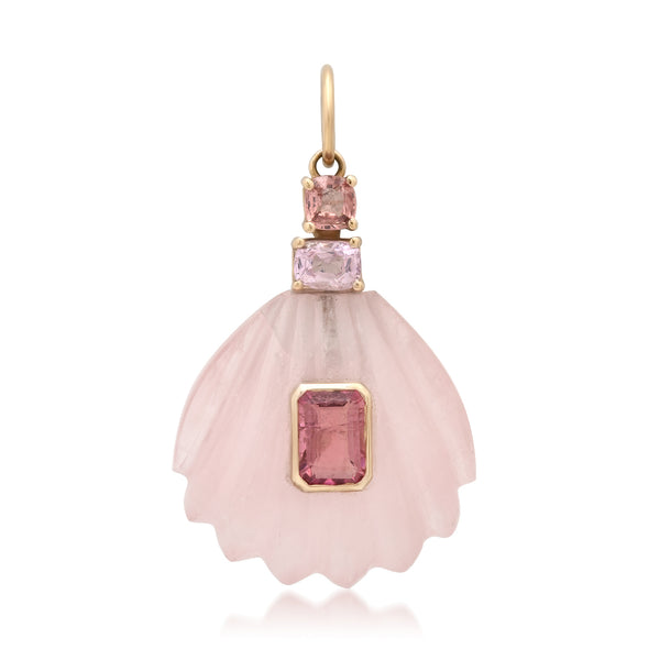 Large Rose Quartz Shell with Pink Spinel & Tourmaline