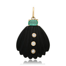Large Black Onyx Shell with Diamonds & Emerald