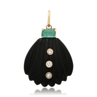 Large Black Onyx Shell with Diamonds & Emerald