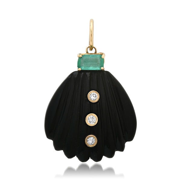 Large Black Onyx Shell with Diamonds & Emerald