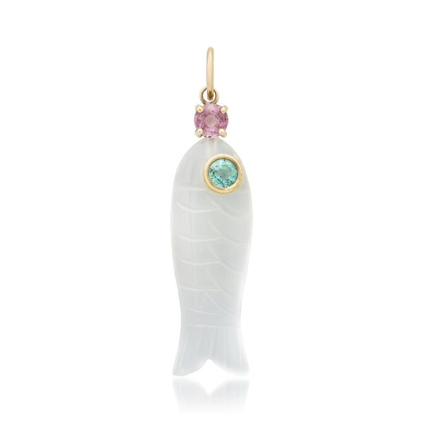 Moonstone Fish with Emerald Eye & Pink Spinel