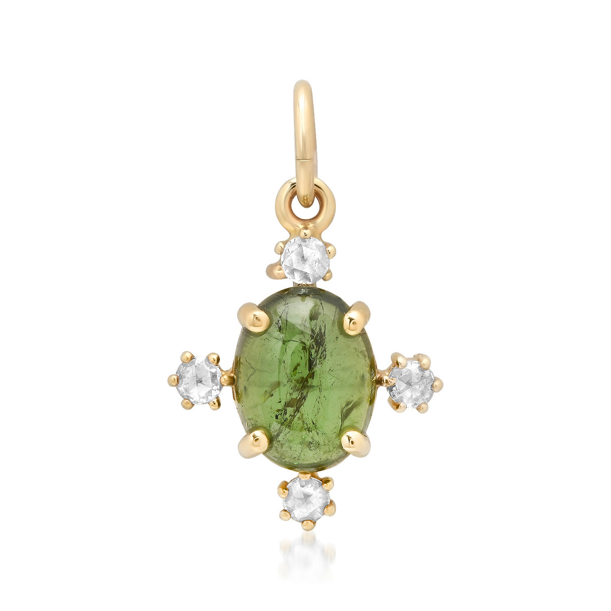 Tourmaline or Glass Filled Ruby Compass Charm with Diamond Accent
