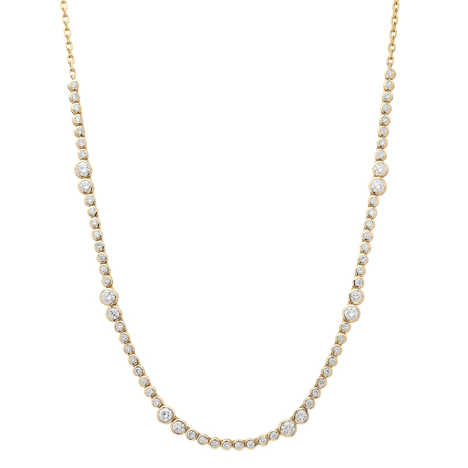 Round Bezel Set Alternating Lab Grown Diamond  Tennis Necklace