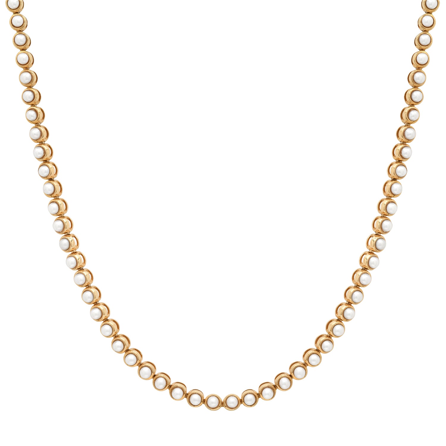 Bezel Set Pearl Tennis Necklace