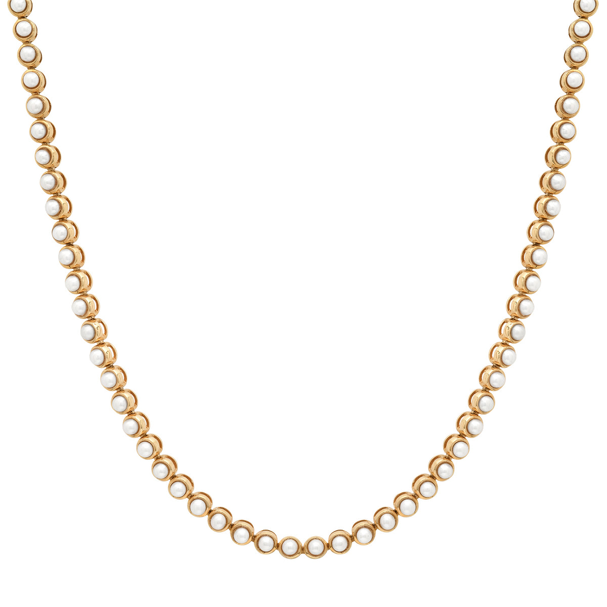 Bezel Set Pearl Tennis Necklace
