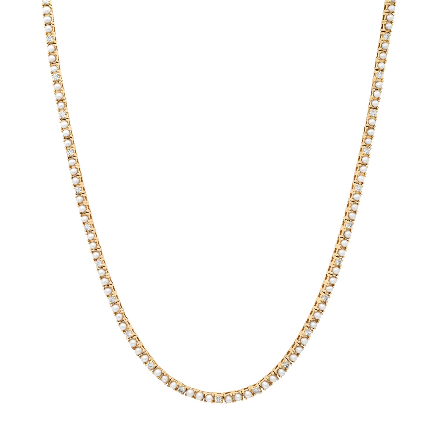 Pearl Tennis Necklace with Diamond Accents