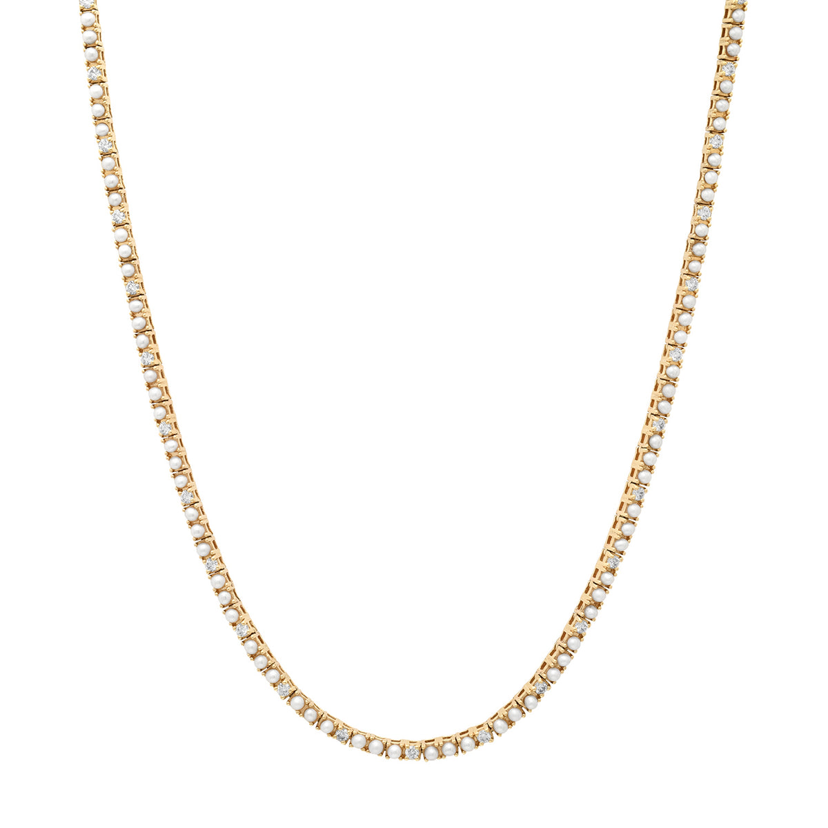 Pearl Tennis Necklace with Diamond Accents