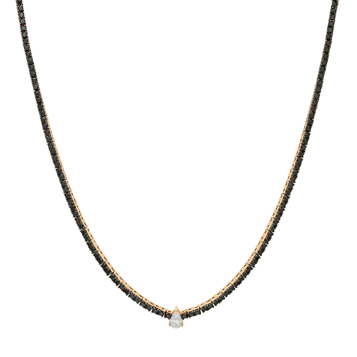 Black Diamond Tennis Necklace with Emerald or Pear Cut White Diamond