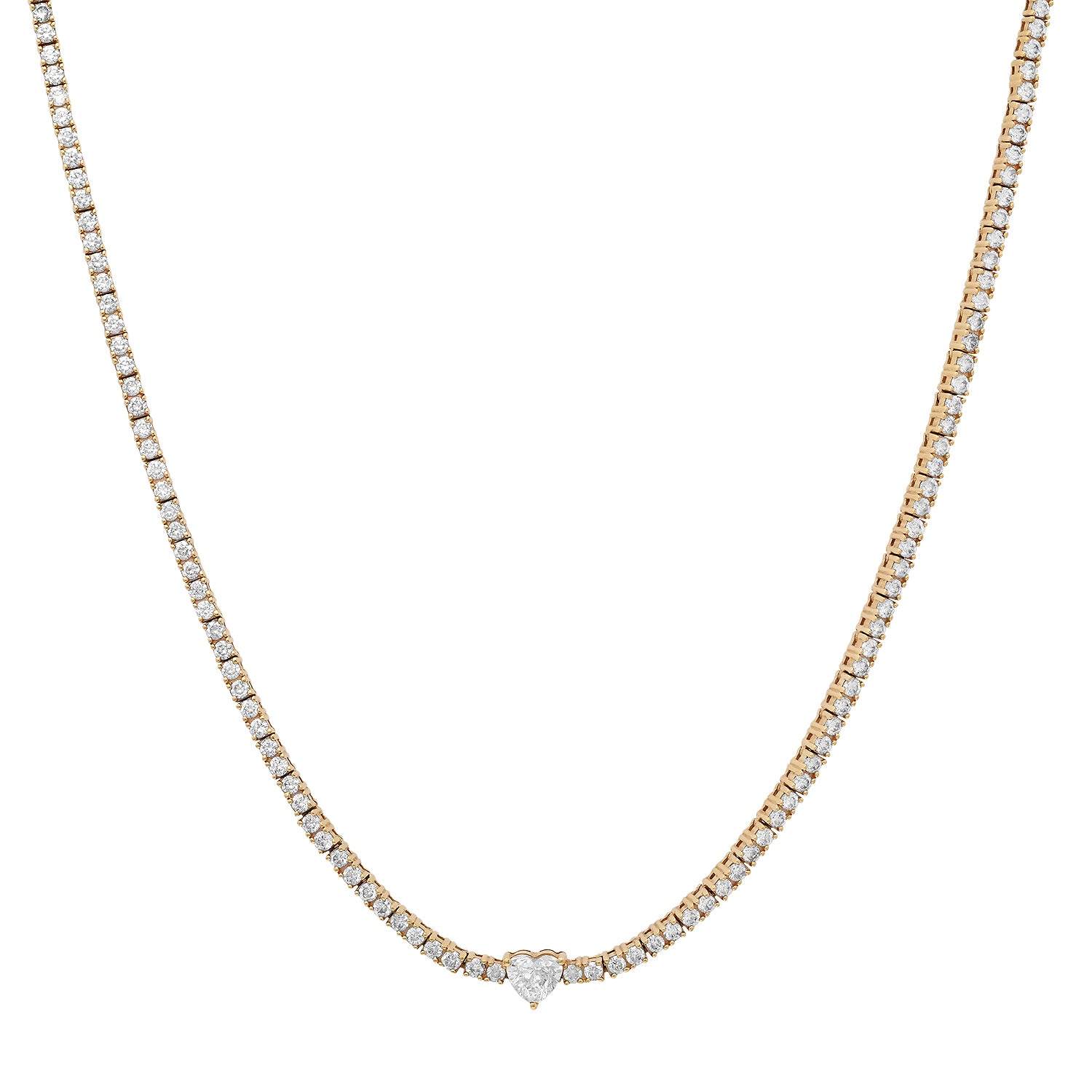 Petite Diamond Tennis Necklace with Diamond Heart