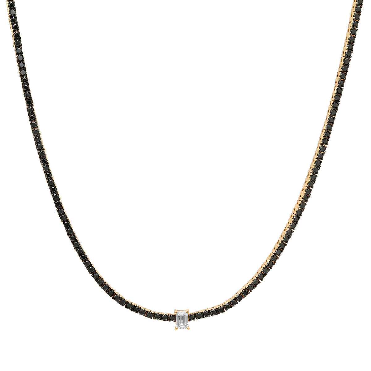 Black Diamond Tennis Necklace with Emerald or Pear Cut White Diamond