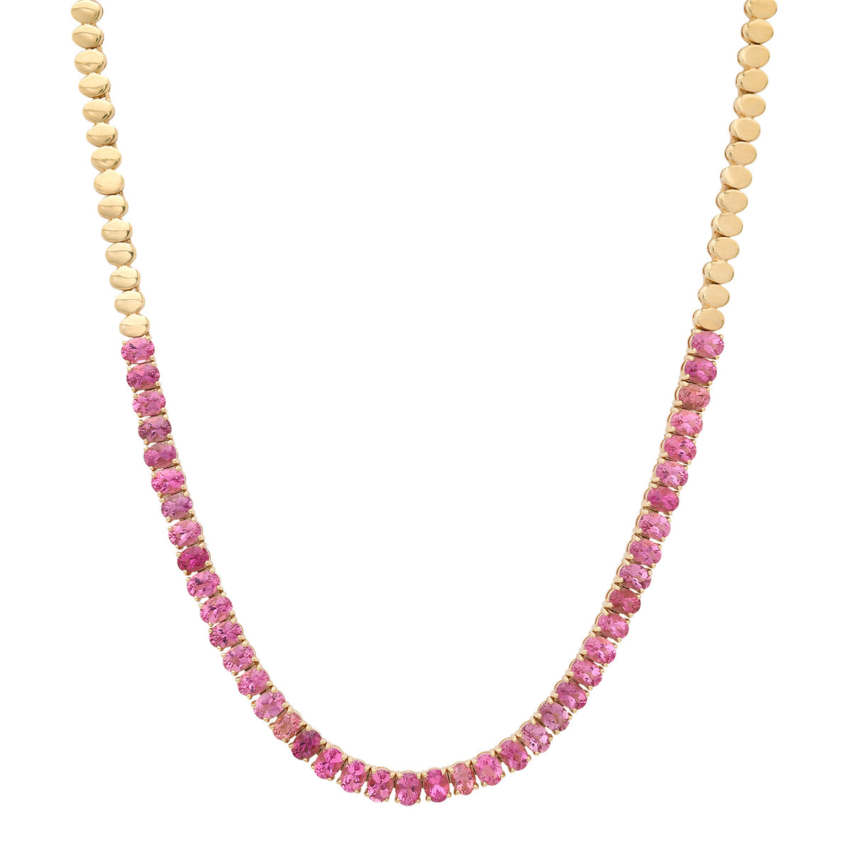 Perfect Oval Pink Tourmaline 1/2 Tennis Necklace