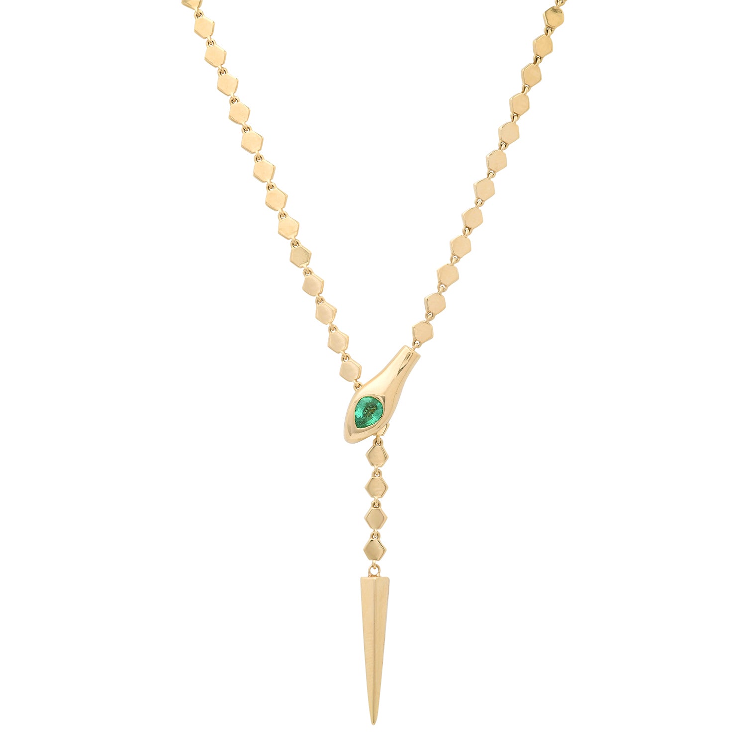 Adjustable Snake Lariat Necklace with Emerald Head