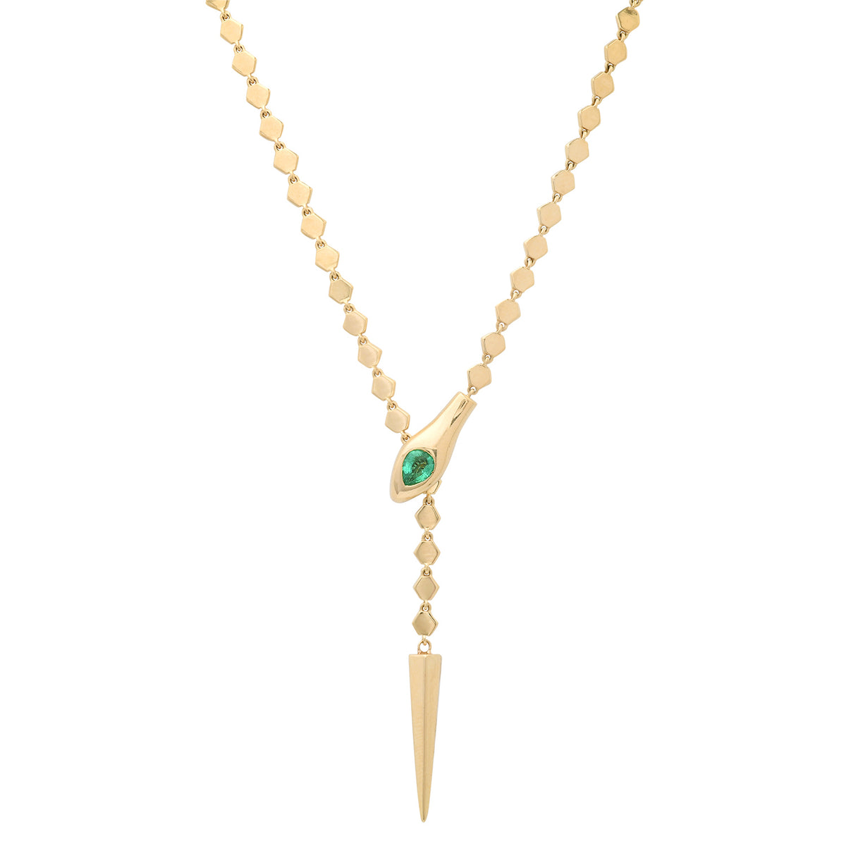 Adjustable Snake Lariat Necklace with Emerald Head