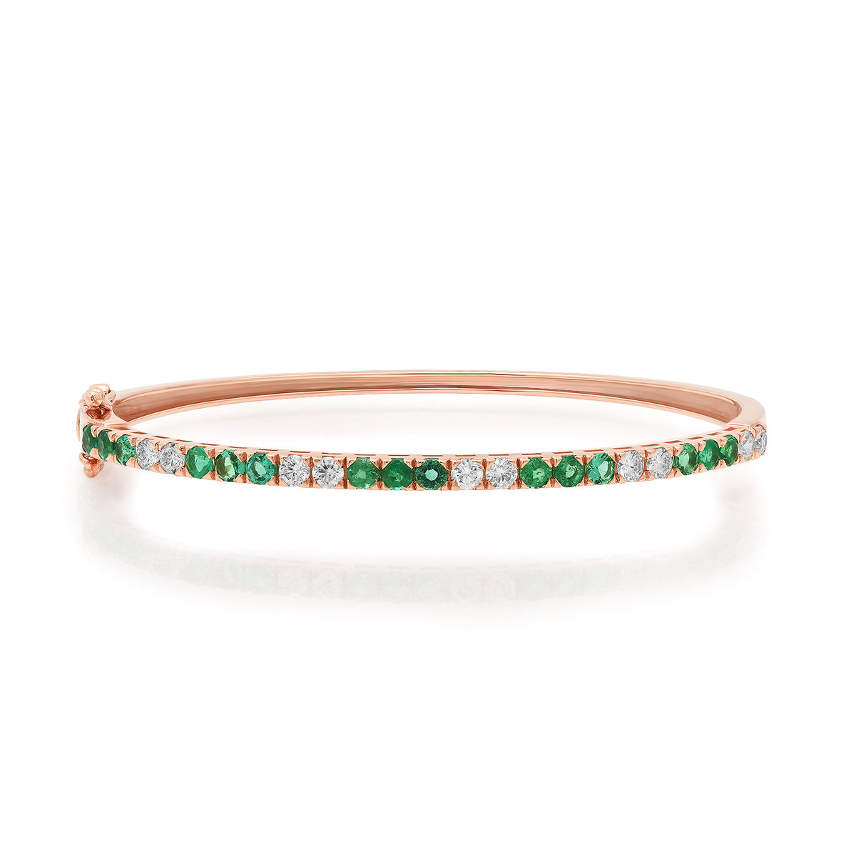 Alternating Gleaming Emerald & Diamond Bangle Bracelet
