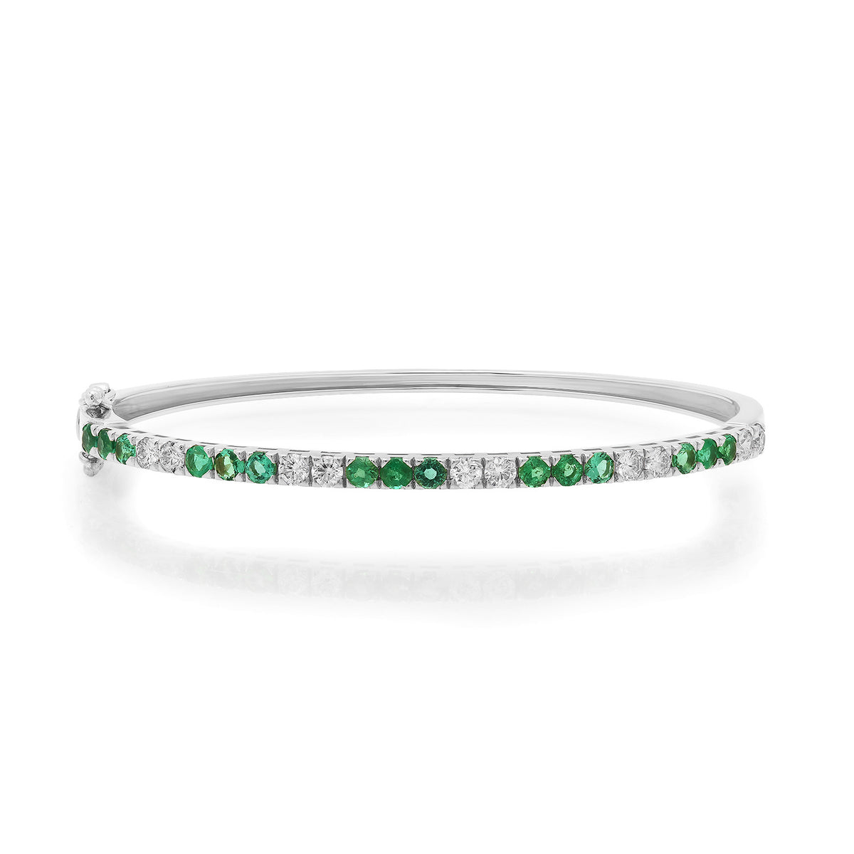Alternating Gleaming Emerald & Diamond Bangle Bracelet