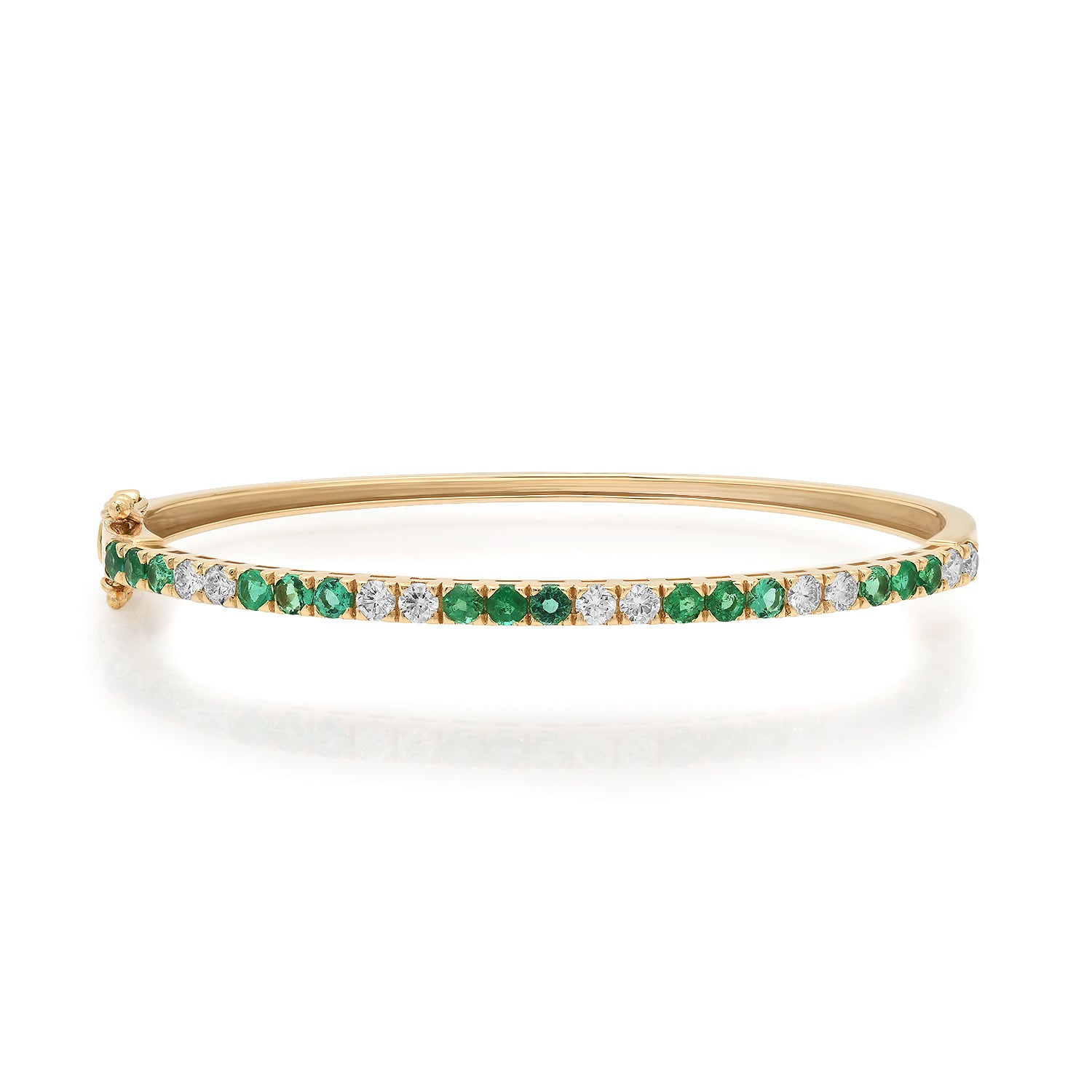 Alternating Gleaming Emerald & Diamond Bangle Bracelet