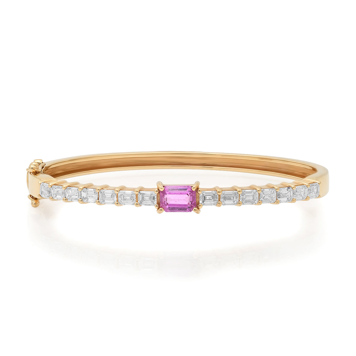 Emerald Cut Diamond & Pink Sapphire Statement Bangle