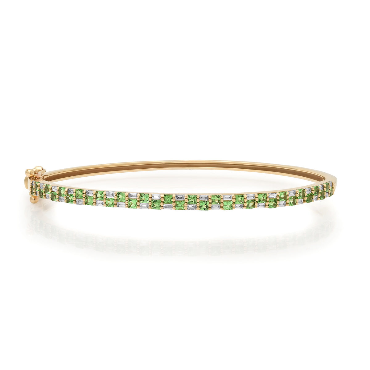 Checkerboard Tsavorite & Diamond Bangle Bracelet