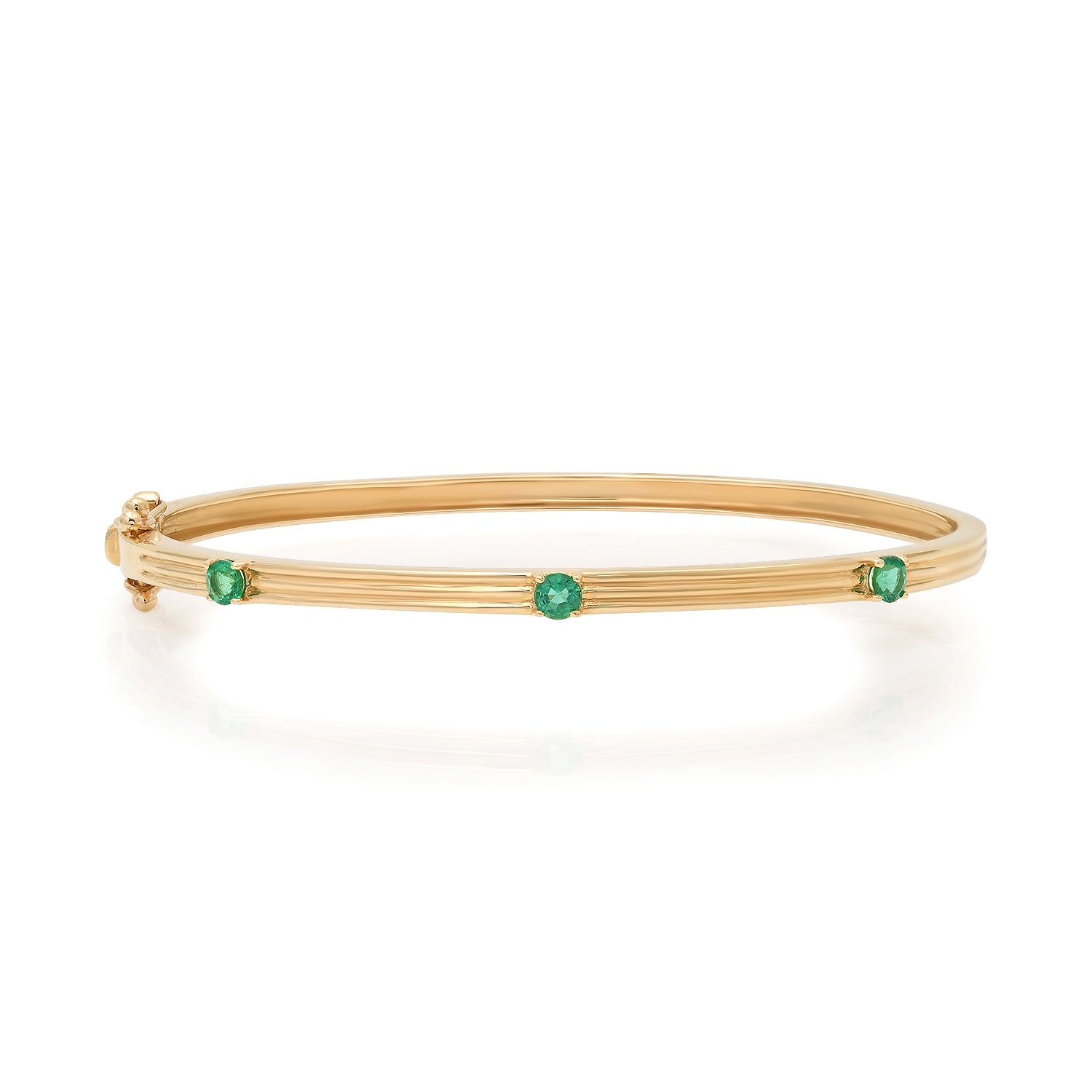 Fluted Gold Bracelet with Emerald Accents