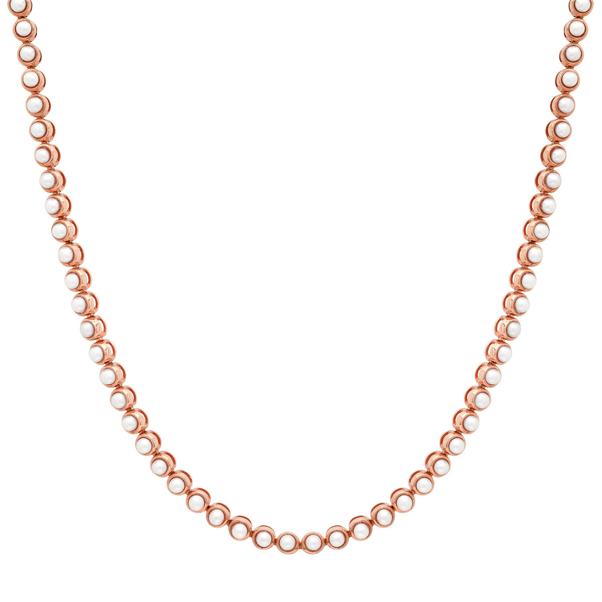 Bezel Set Pearl Tennis Necklace