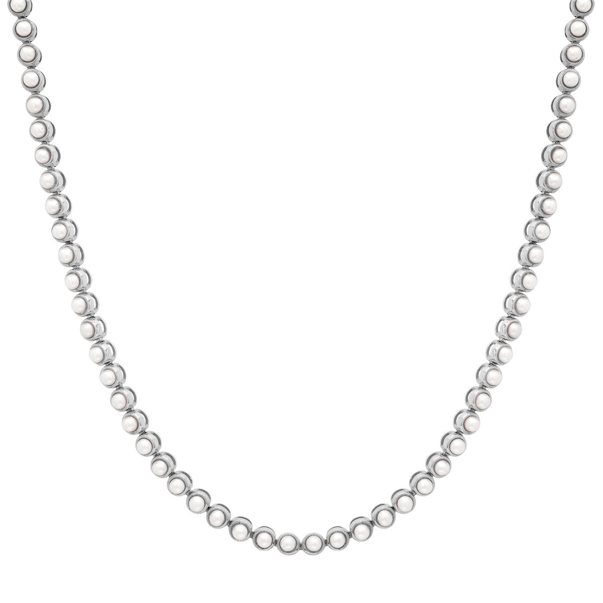 Bezel Set Pearl Tennis Necklace
