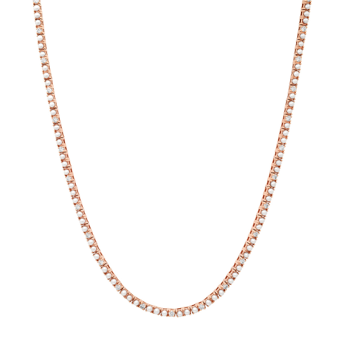 Pearl Tennis Necklace with Diamond Accents