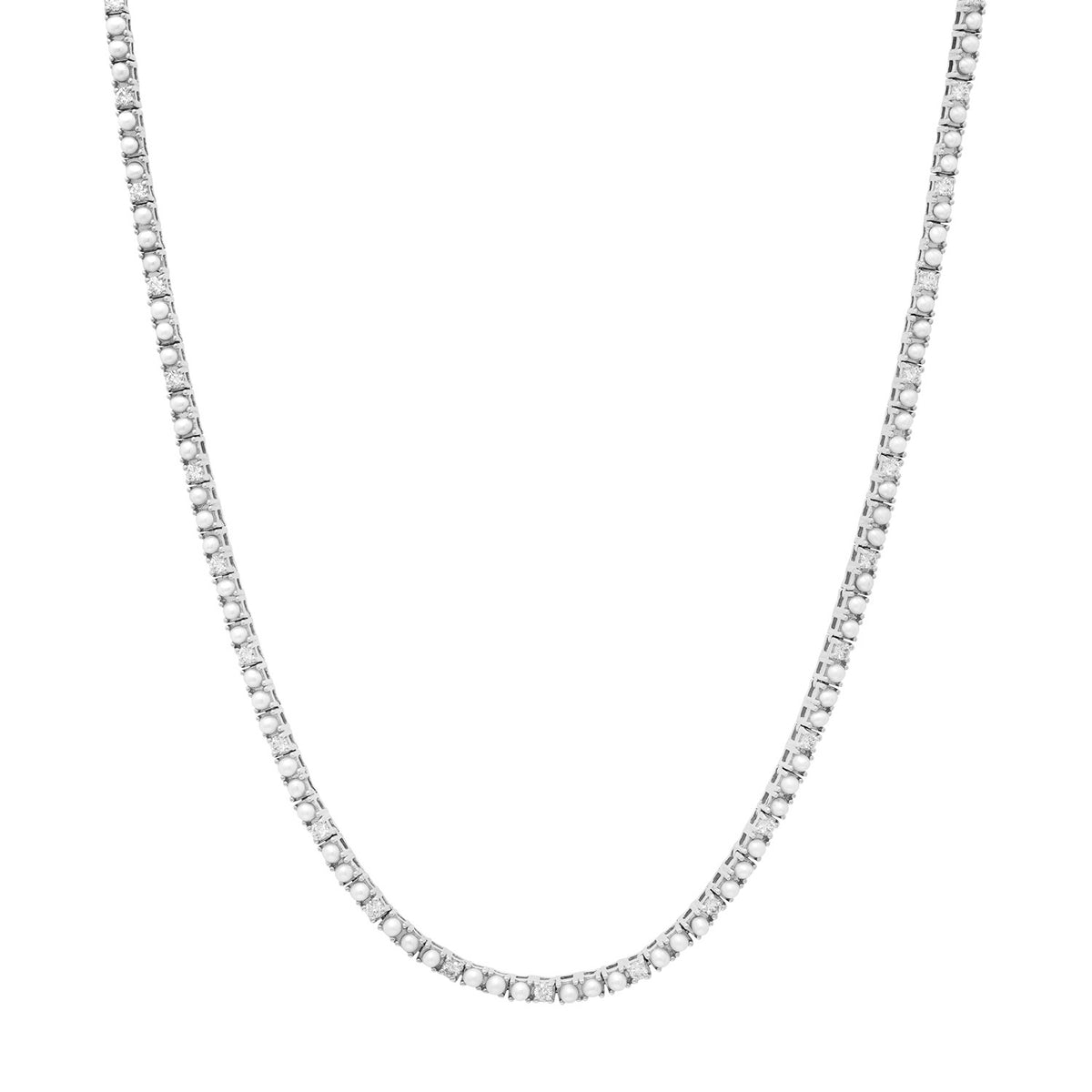 Pearl Tennis Necklace with Diamond Accents