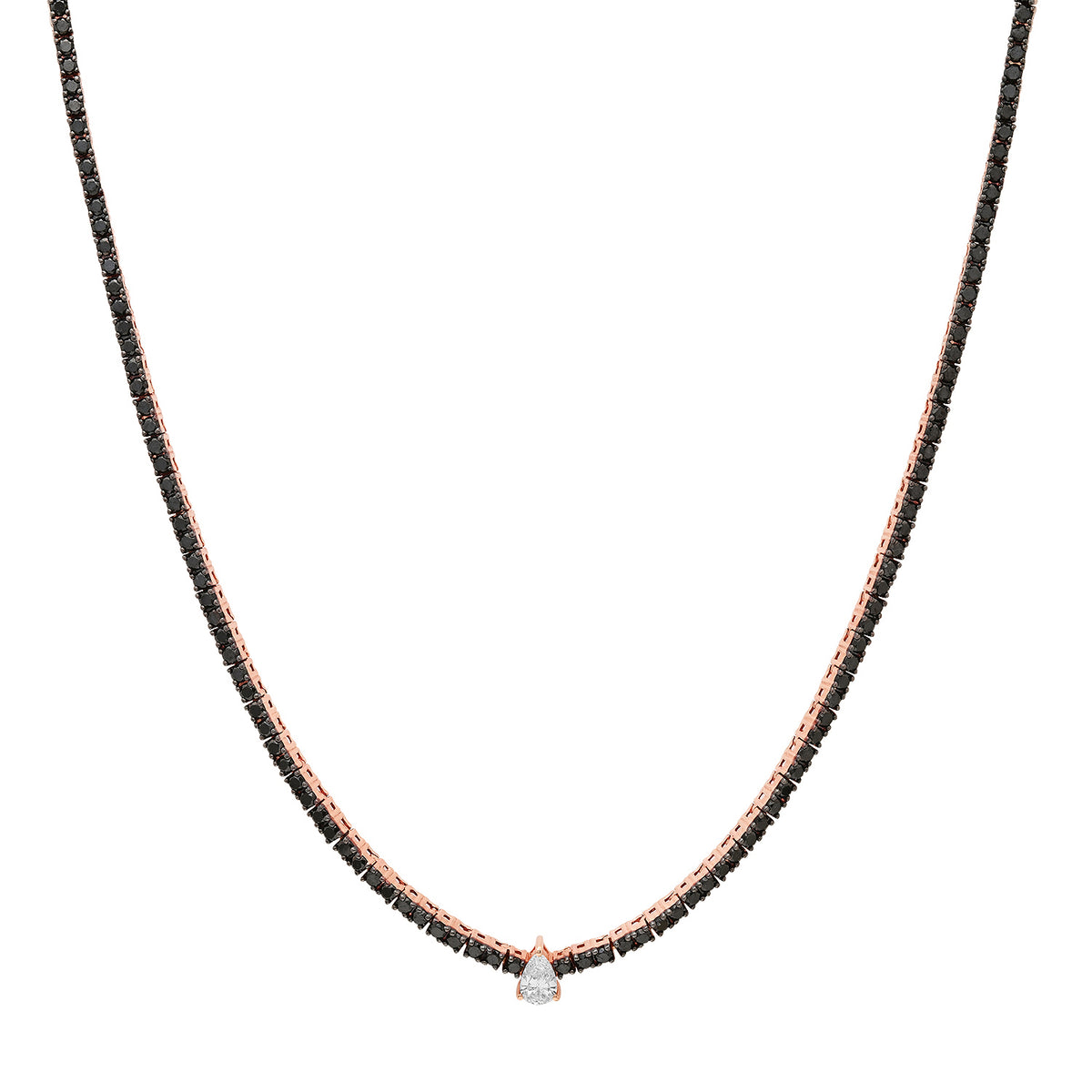 Black Diamond Tennis Necklace with Emerald or Pear Cut White Diamond
