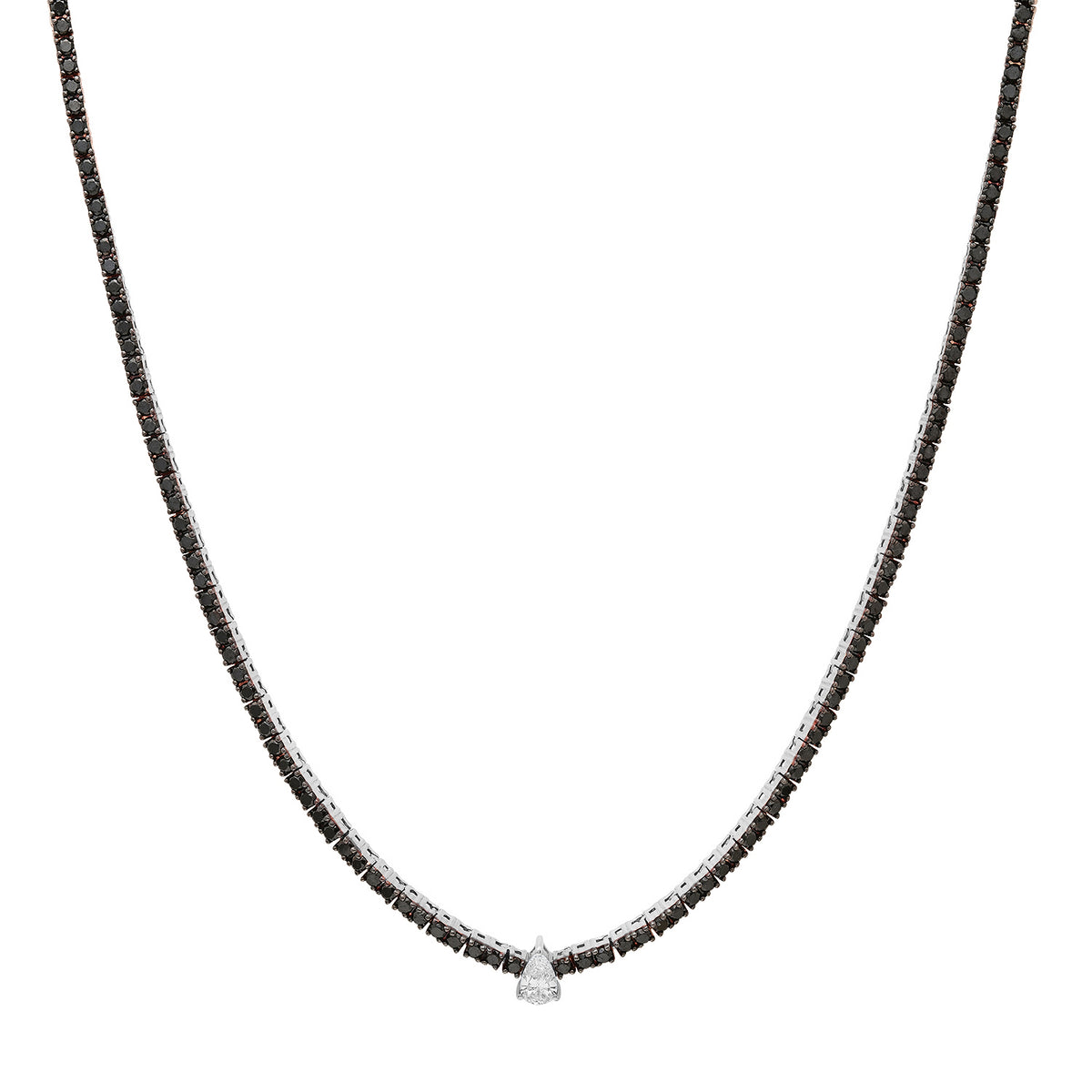 Black Diamond Tennis Necklace with Emerald or Pear Cut White Diamond