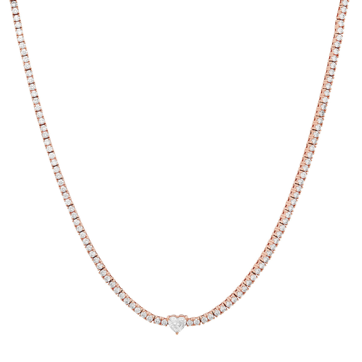 Petite Diamond Tennis Necklace with Diamond Heart