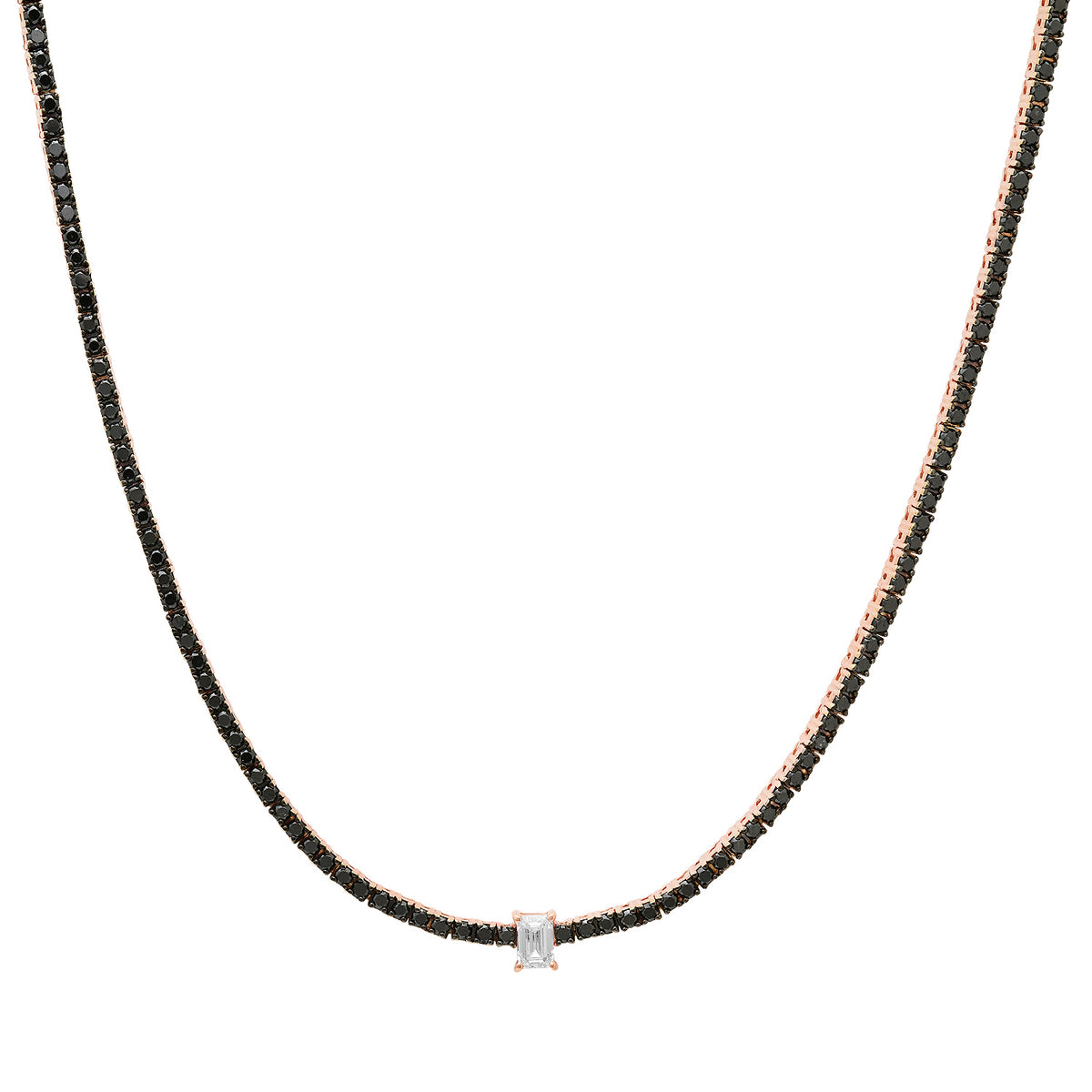 Black Diamond Tennis Necklace with Emerald or Pear Cut White Diamond