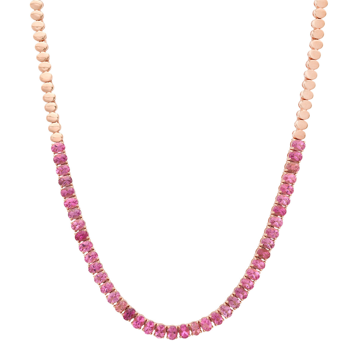 Perfect Oval Pink Tourmaline 1/2 Tennis Necklace
