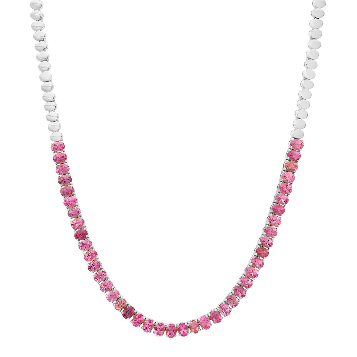 Perfect Oval Pink Tourmaline 1/2 Tennis Necklace