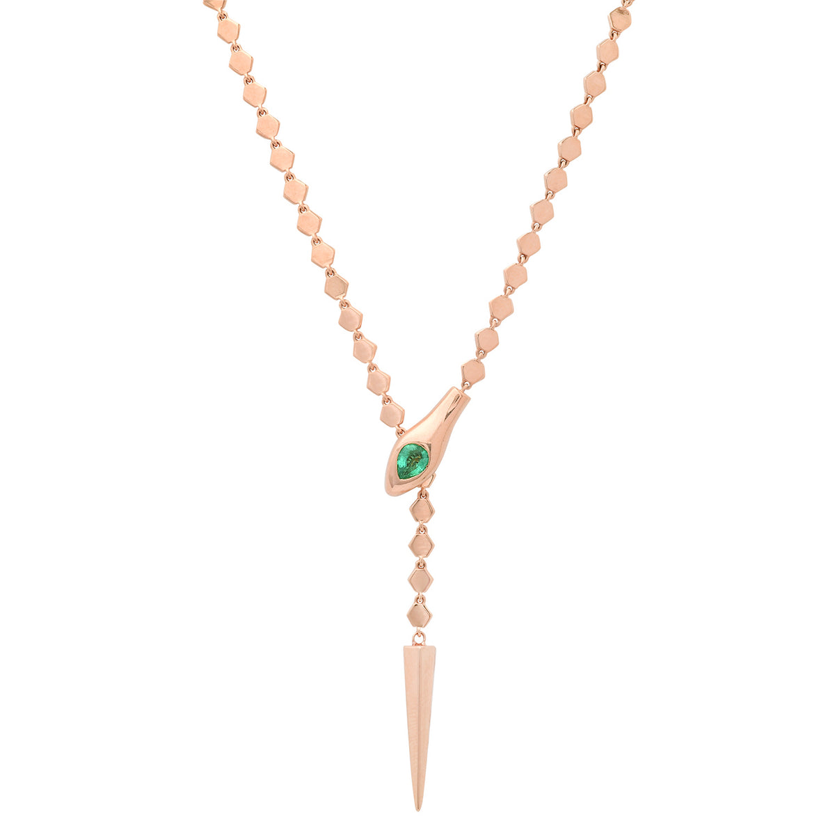 Adjustable Snake Lariat Necklace with Emerald Head