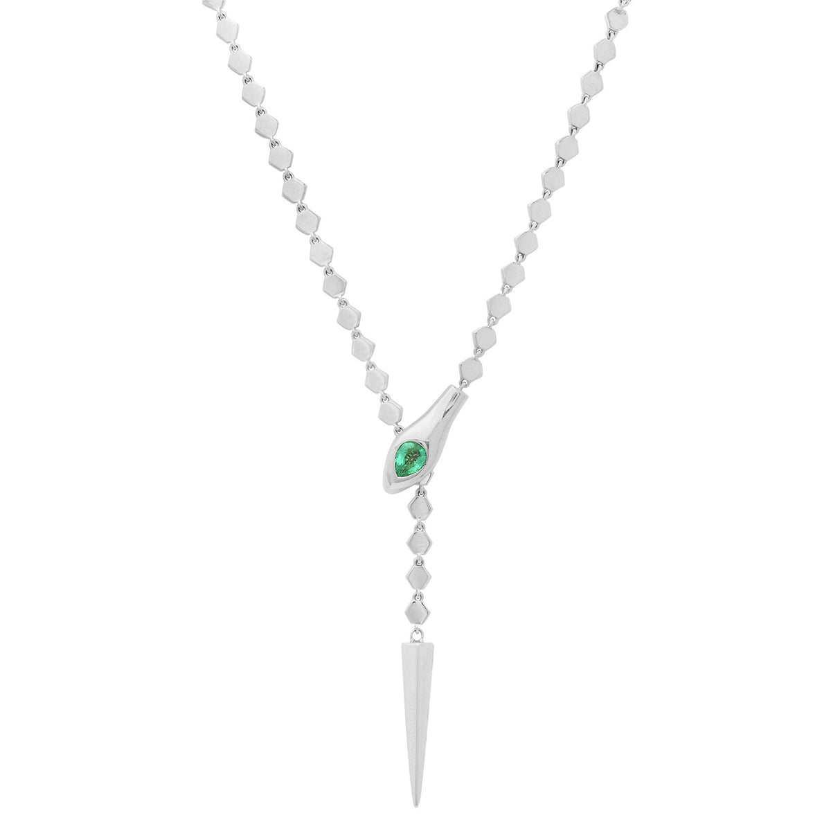 Adjustable Snake Lariat Necklace with Emerald Head