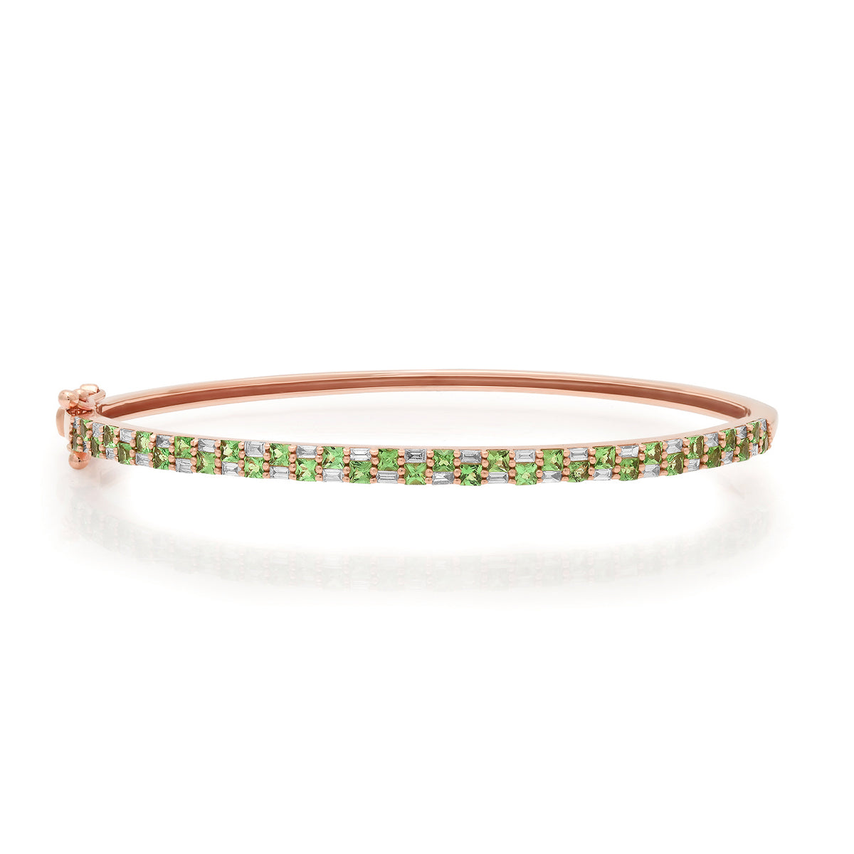Checkerboard Tsavorite & Diamond Bangle Bracelet