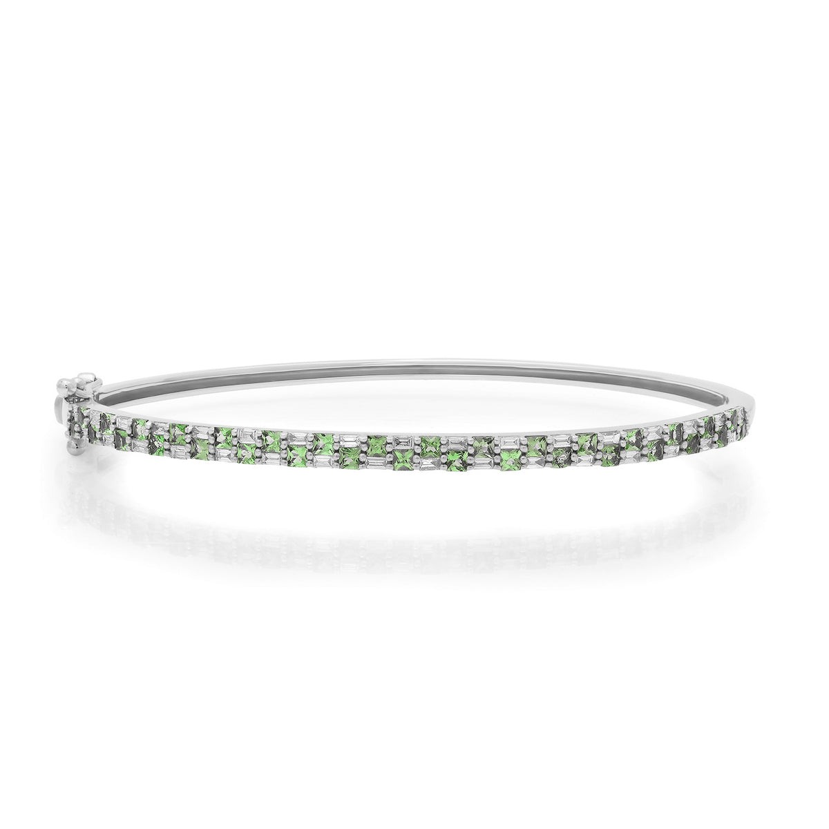 Checkerboard Tsavorite & Diamond Bangle Bracelet
