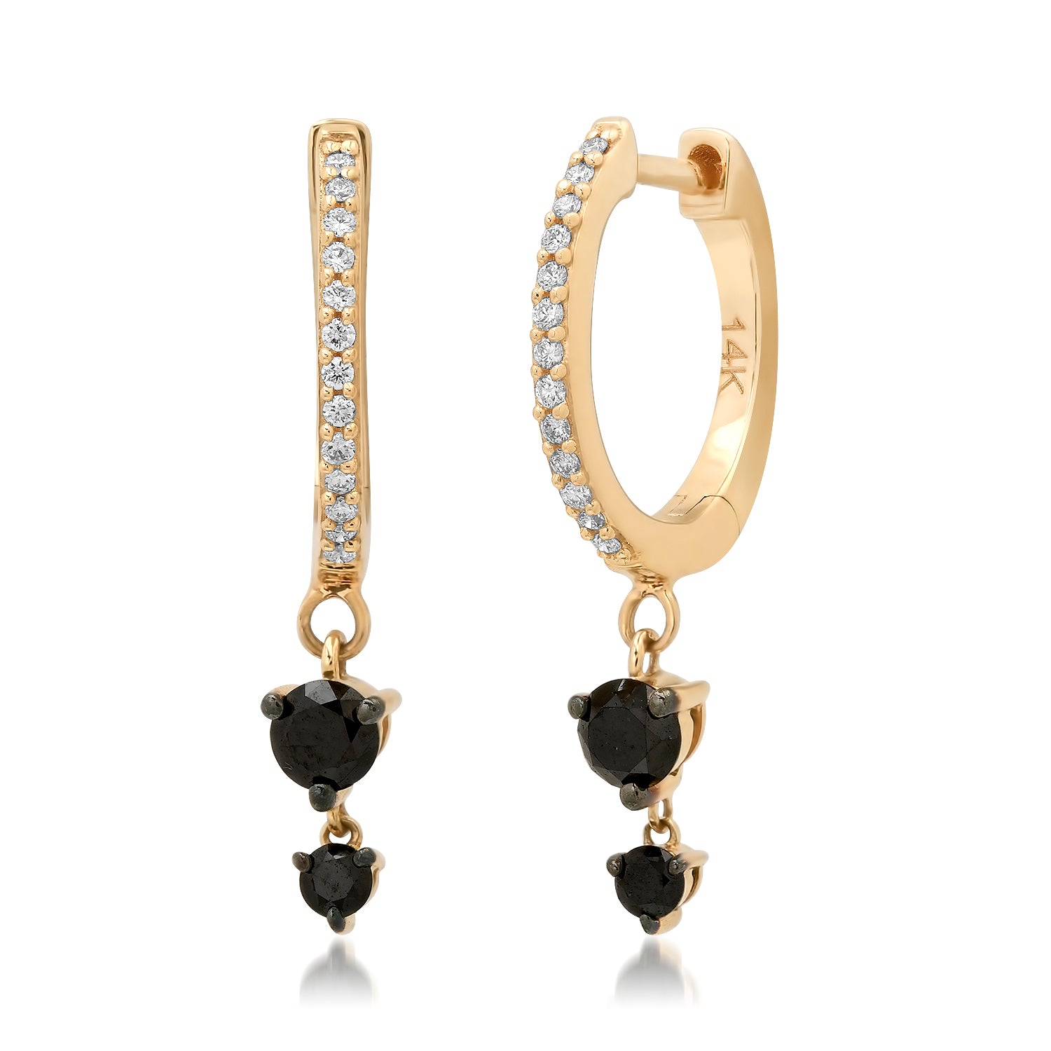 Duo Black Diamond Drop Huggie Hoop Earrings