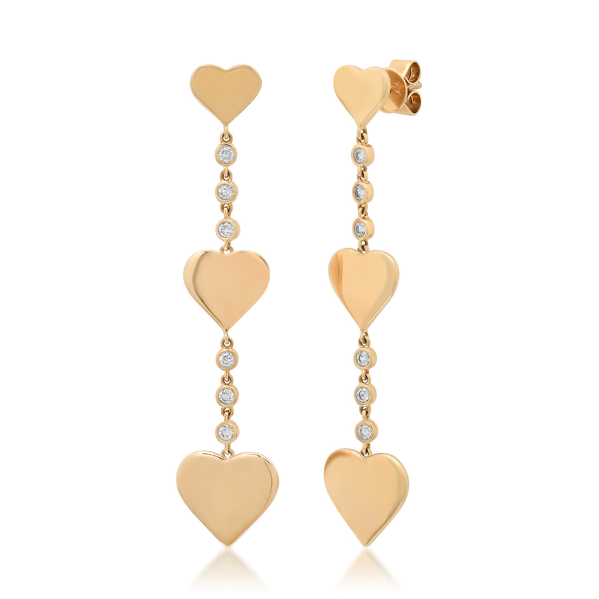 Graduated Gold & Diamond Heart Drop Earrings