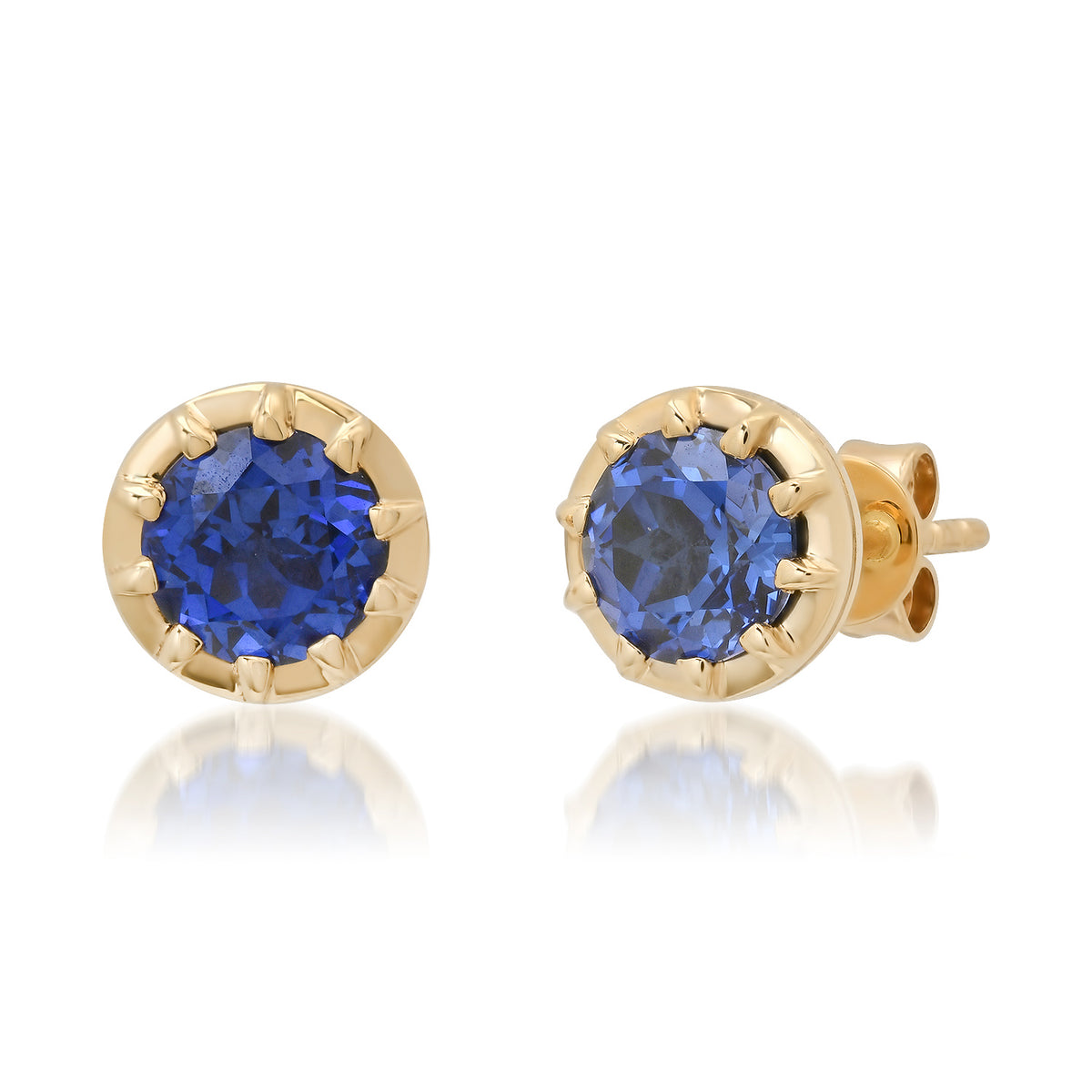 Lab Grown Blue Sapphire Stud Earrings with Claw Prongs