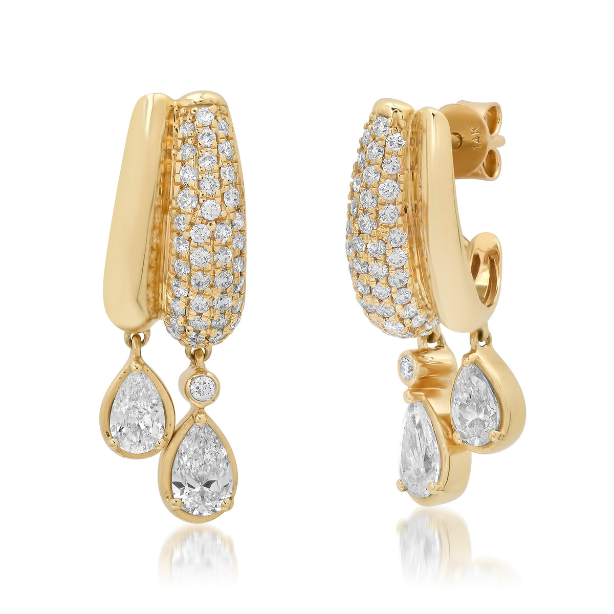 Duo Pear & Pave Diamond Drop Statement Stud Earrings