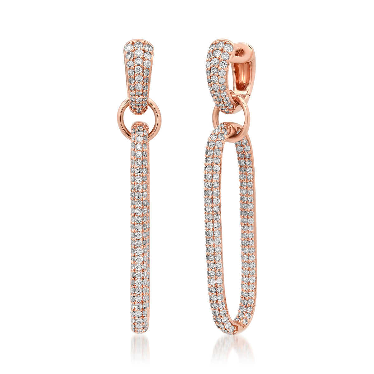 Elongated Diamond Pave Double Hoop Earrings
