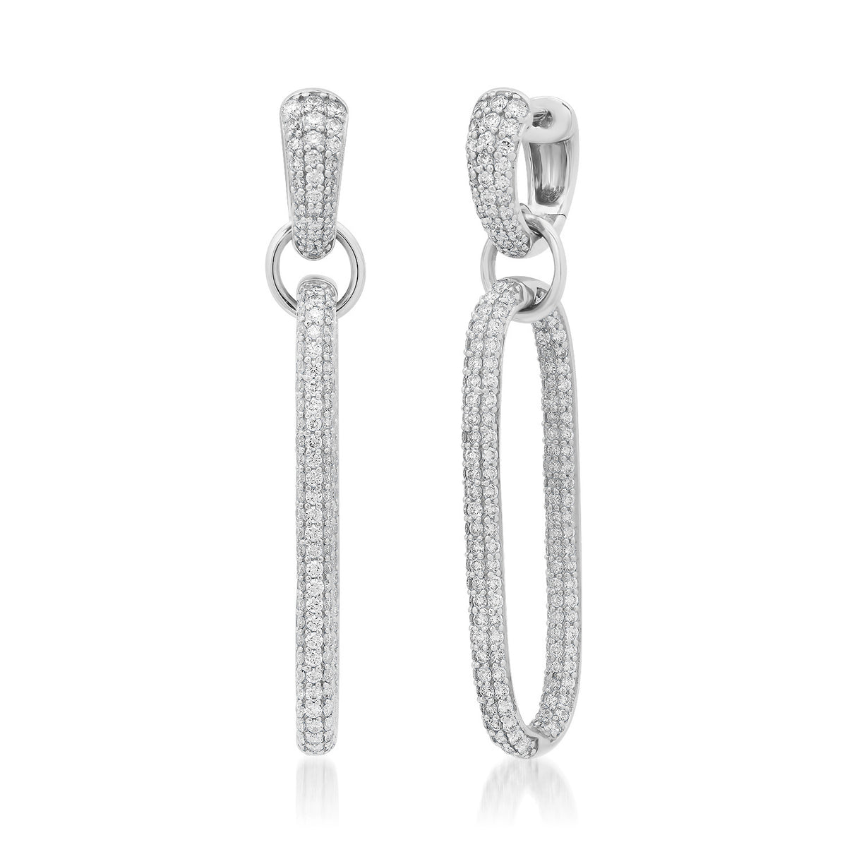 Elongated Diamond Pave Double Hoop Earrings