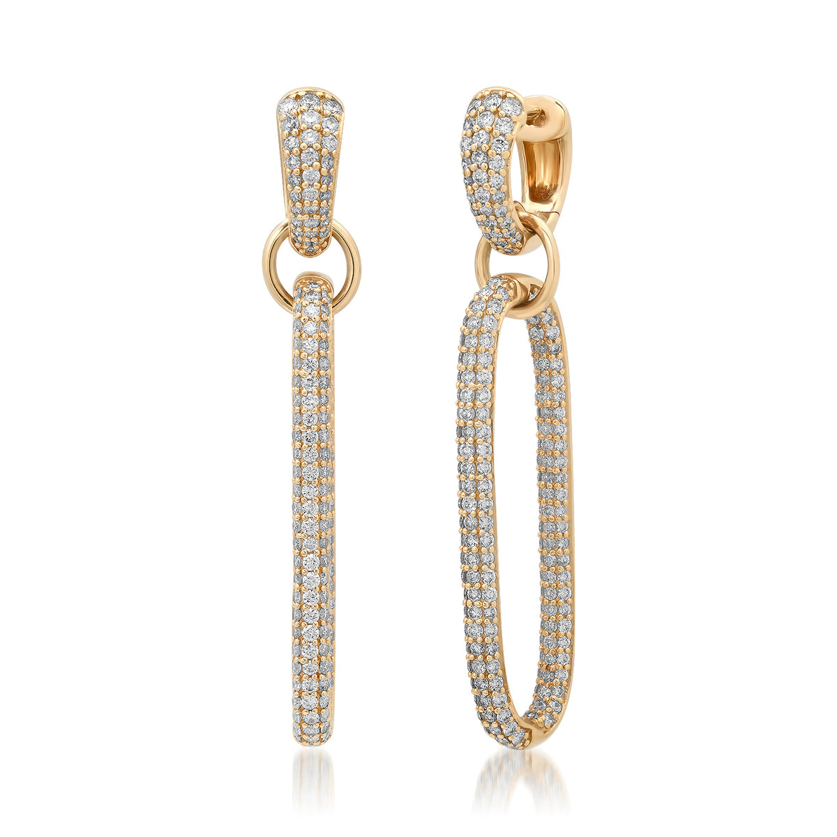 Elongated Diamond Pave Double Hoop Earrings