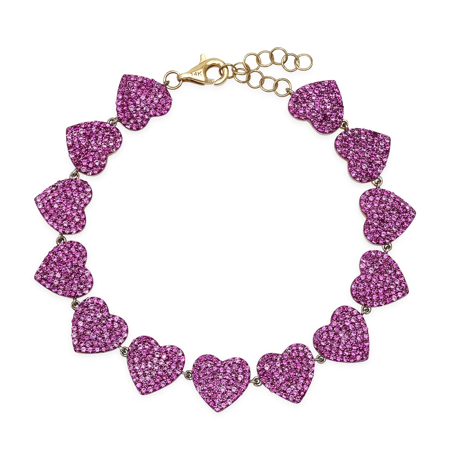 Pave Pink Sapphire Heart Tennis Bracelet