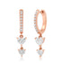 Duo Diamond Heart Drop Huggie Hoop Earrings